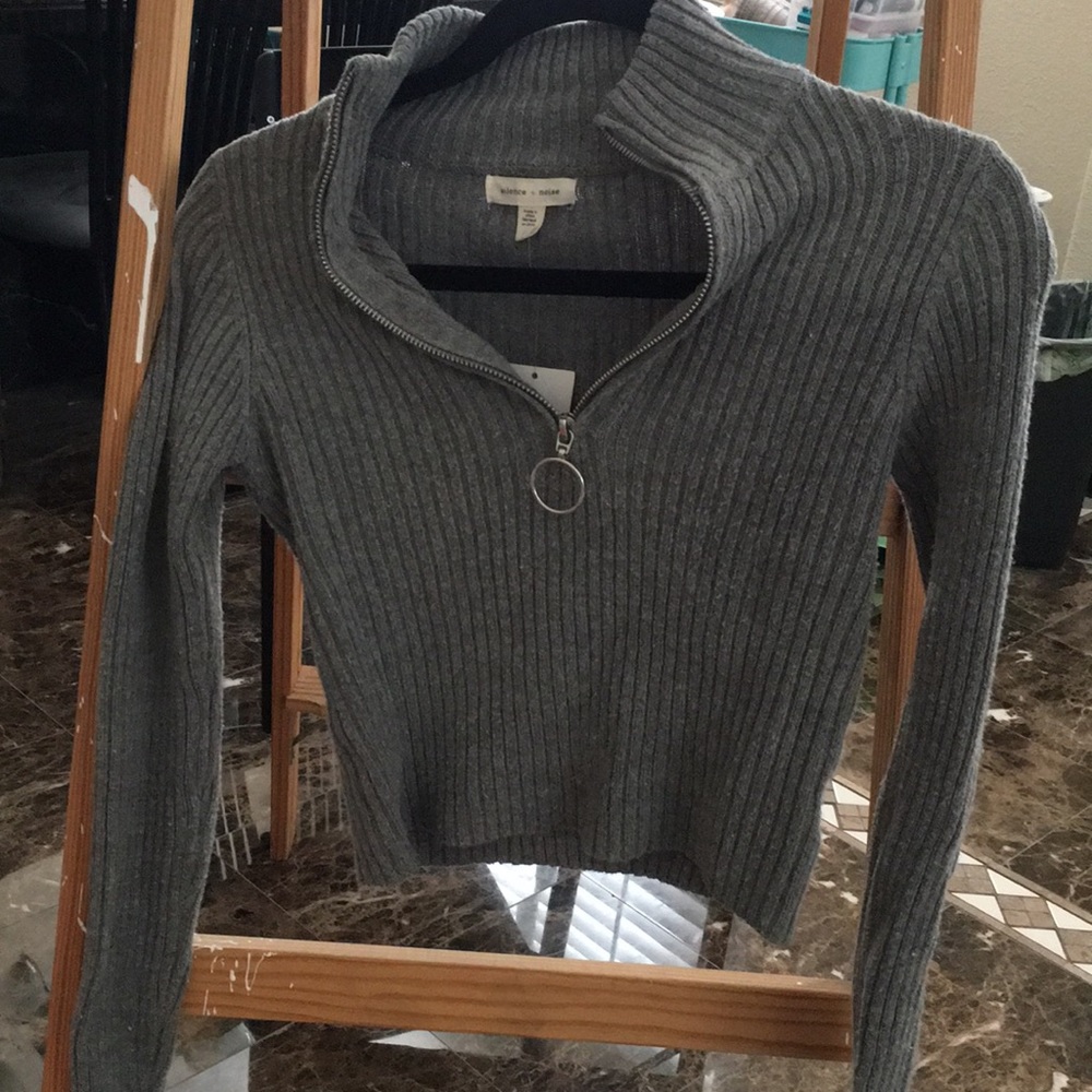 Silence + Noise Grey Ribbed Sweatshirt Longsleeve